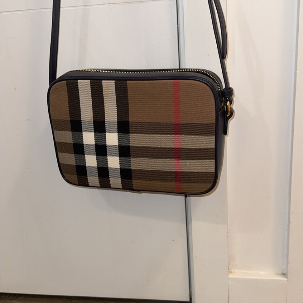 Burberry Tan and Red Check Crossbody Bag